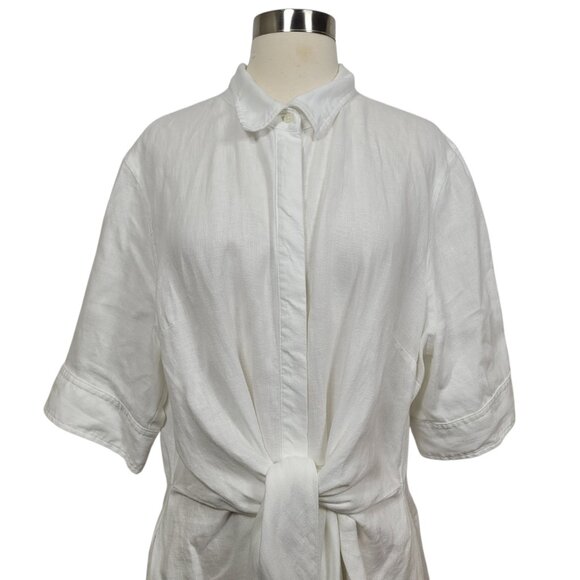 Lauren Ralph Lauren White 100% Linen Knee Length Minimalist Luxury Dress Size 18 - Picture 3 of 12